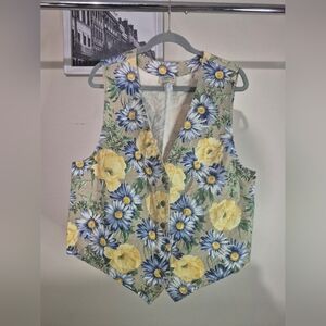 Vintage 90s Floral Button-Up Vest - Yellow and Blue